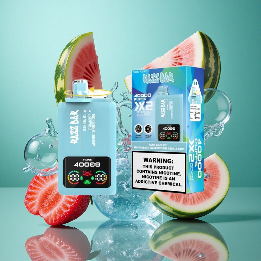 Razz Bar 40000 Puffs Blå Bringebær Is-Jordbær Vannmelon Tyggegummi 650 Mah Batteri Type-C Port wholesale Norway