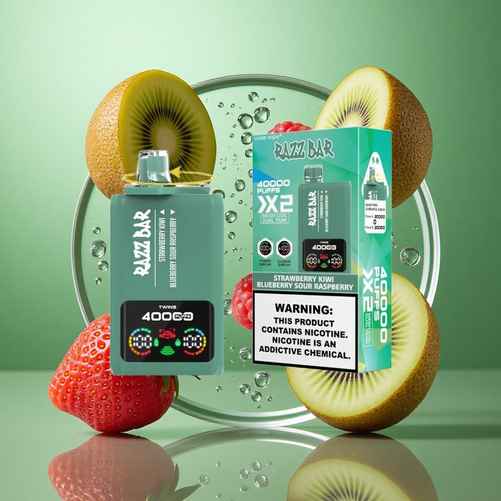Razz Bar 40000 Puffs Jordbær Kiwi_Blåbær Sur Bringebær 1.0Ohm 2 Mesh Coil 650 Mah Battery wholesale Norway