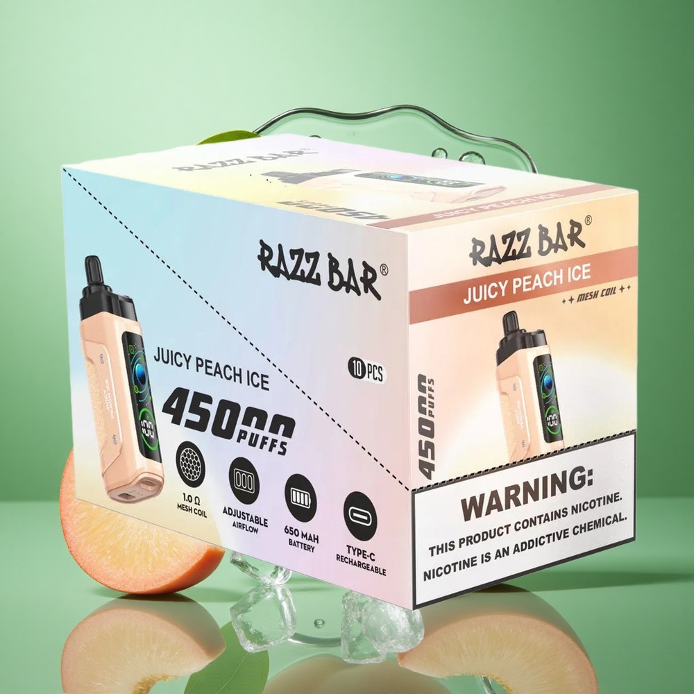 Razz Bar 45000 Puffs Juicy Peach Is Engangs Vape Justerbar Luftstrøm 20 mg/ml Nikotin Styrke wholesale Norway