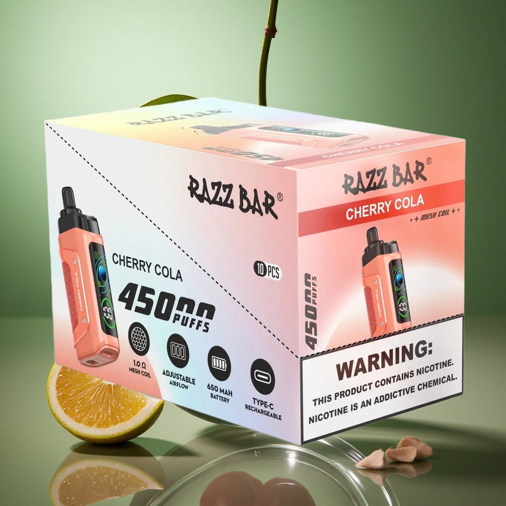 Razz Bar 45000 Puffs Kirsebær Cola Justerbar Luftstrøm 650 Mah Battery wholesale Norway