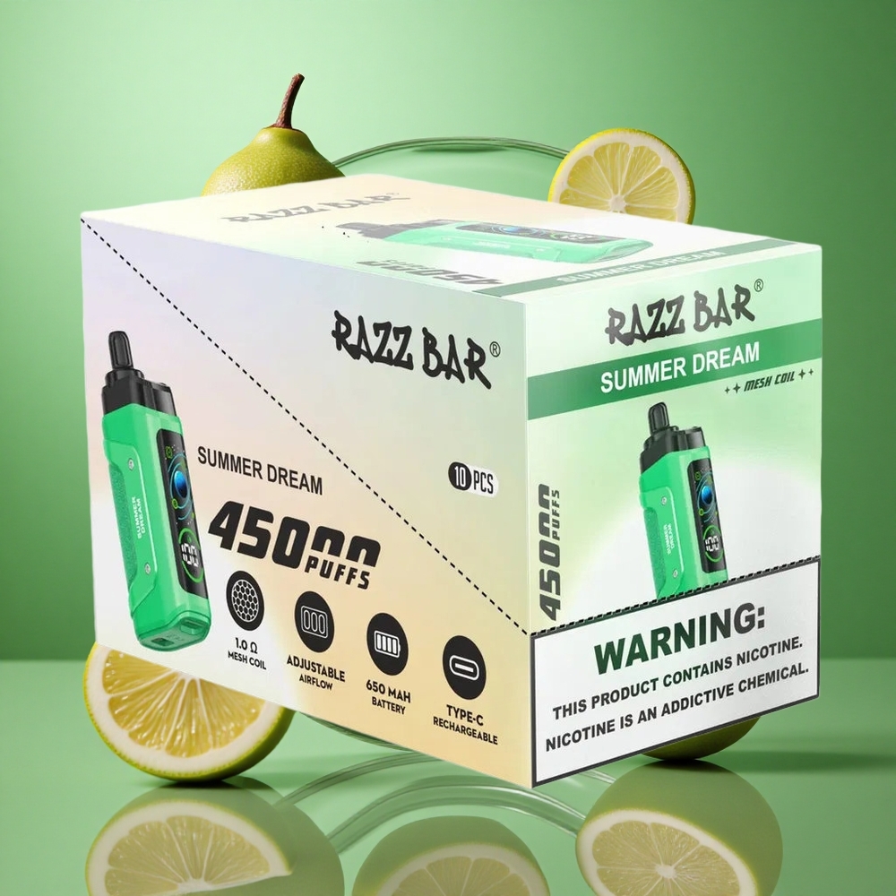 Razz Bar 45000 Puffs Sommerdrøm Justerbar Luftstrøm Type-C Omladbar wholesale Norway