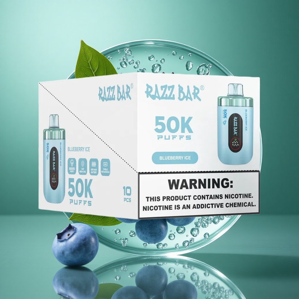 Razz Bar 50000 Puffs Blåbær Is 1.0 Ohm Mesh Coil Type-C Lading wholesale Norway