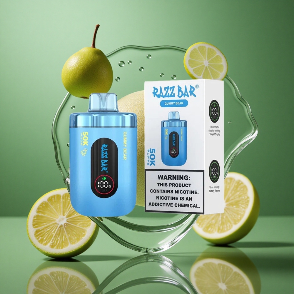 Razz Bar 50000 Puffs Gummibjørn 1.0 Ohm Mesh Coil Type-C Ladbar wholesale Norway