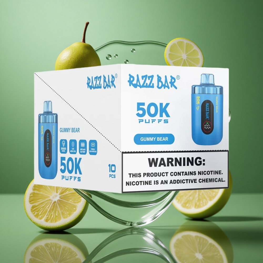 Razz Bar 50000 Puffs Gummibjørn 1.0 Ohm Mesh Coil Type-C Ladbar wholesale Norway