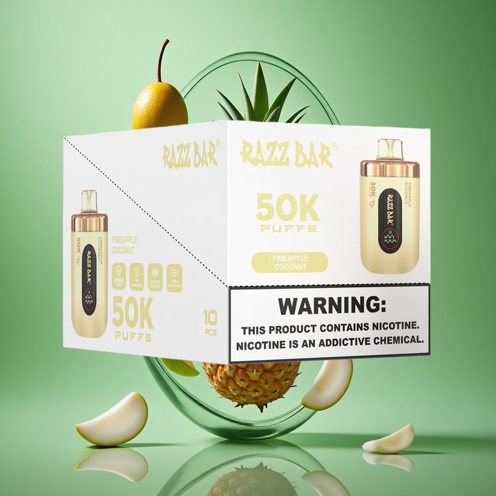 Razz Bar 50K Puffs Ananas Kokos 1.0 Ohm Mesh Coil Type-C Rechargeable wholesale Norway