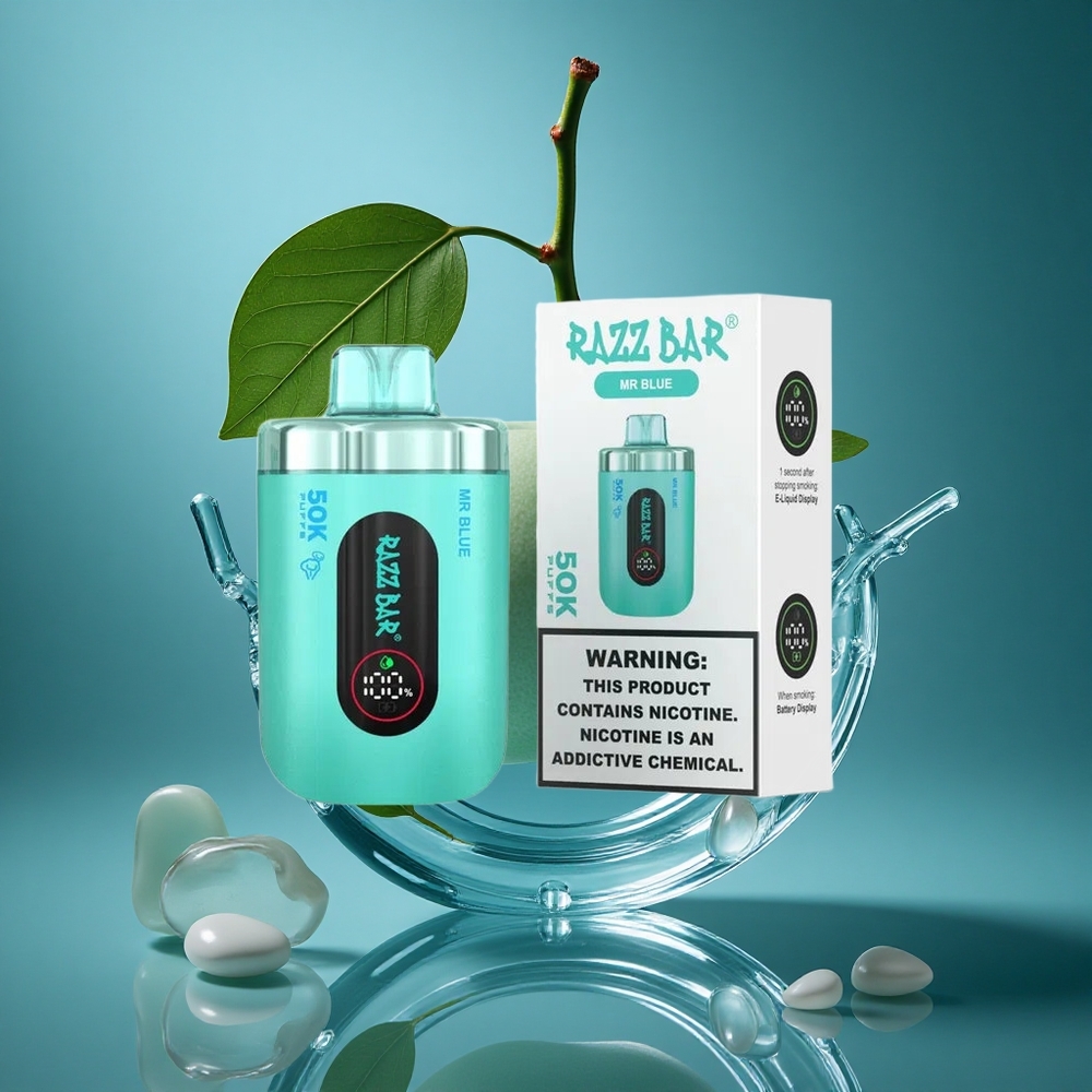 Razz Bar 50K Puffs Blå Engangs Vape Type-C-Oppladbar wholesale Norway