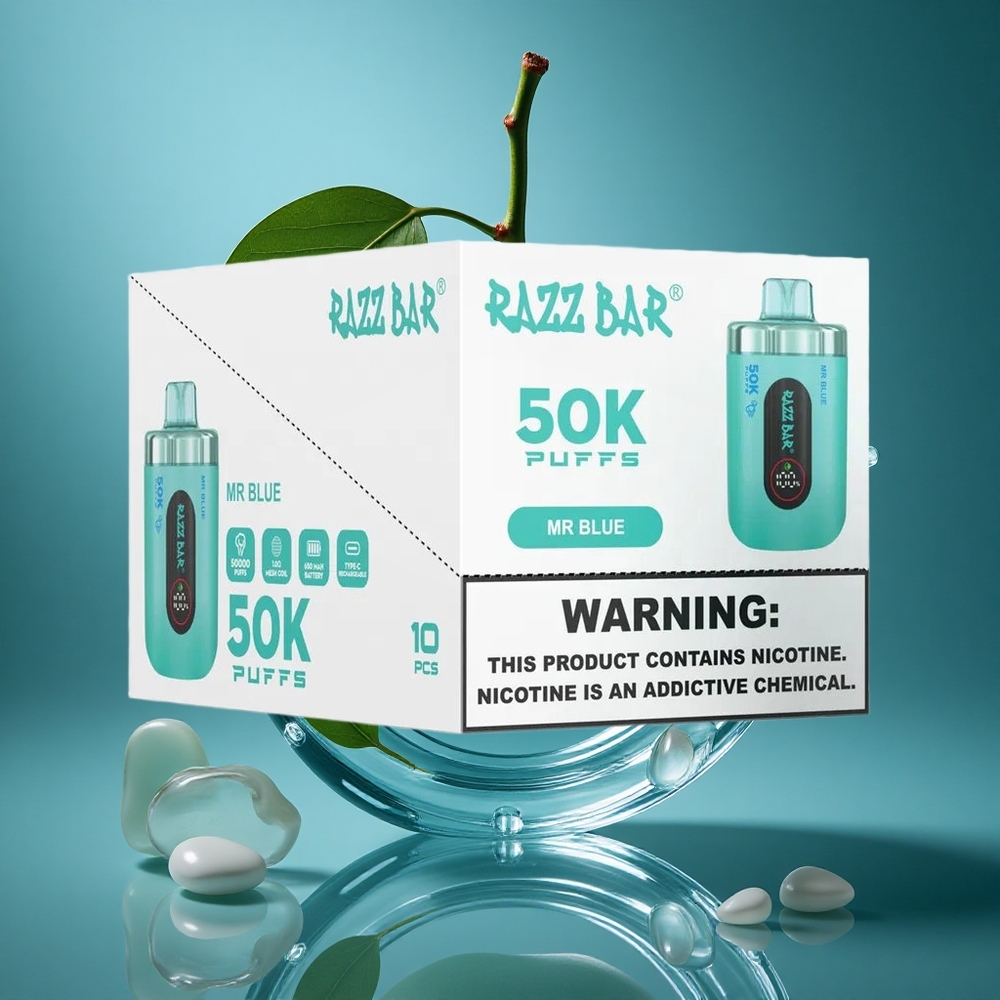Razz Bar 50K Puffs Blå Engangs Vape Type-C-Oppladbar wholesale Norway