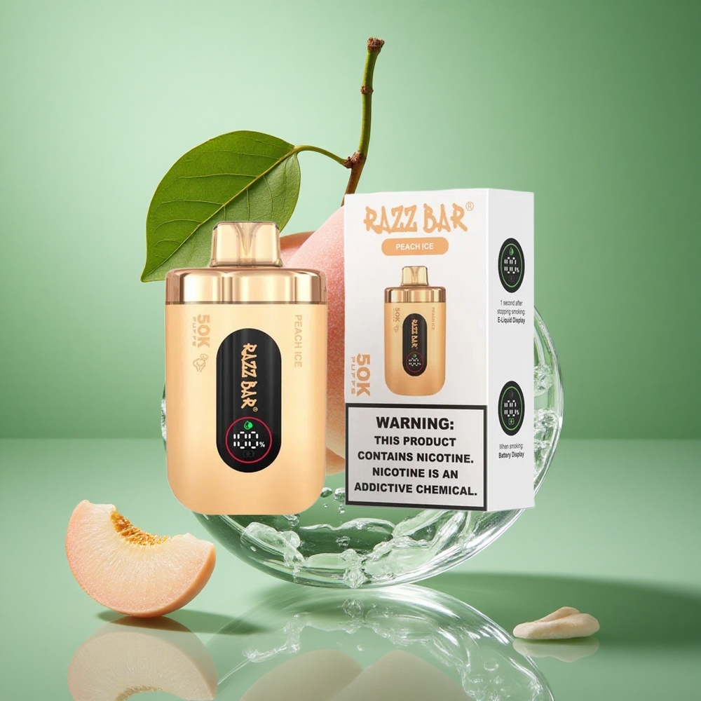 Razz Bar 50K Puffs Fersken Is Engangs Vape 1.0 Ohm Mesh Coil Type-C Lading wholesale Norway