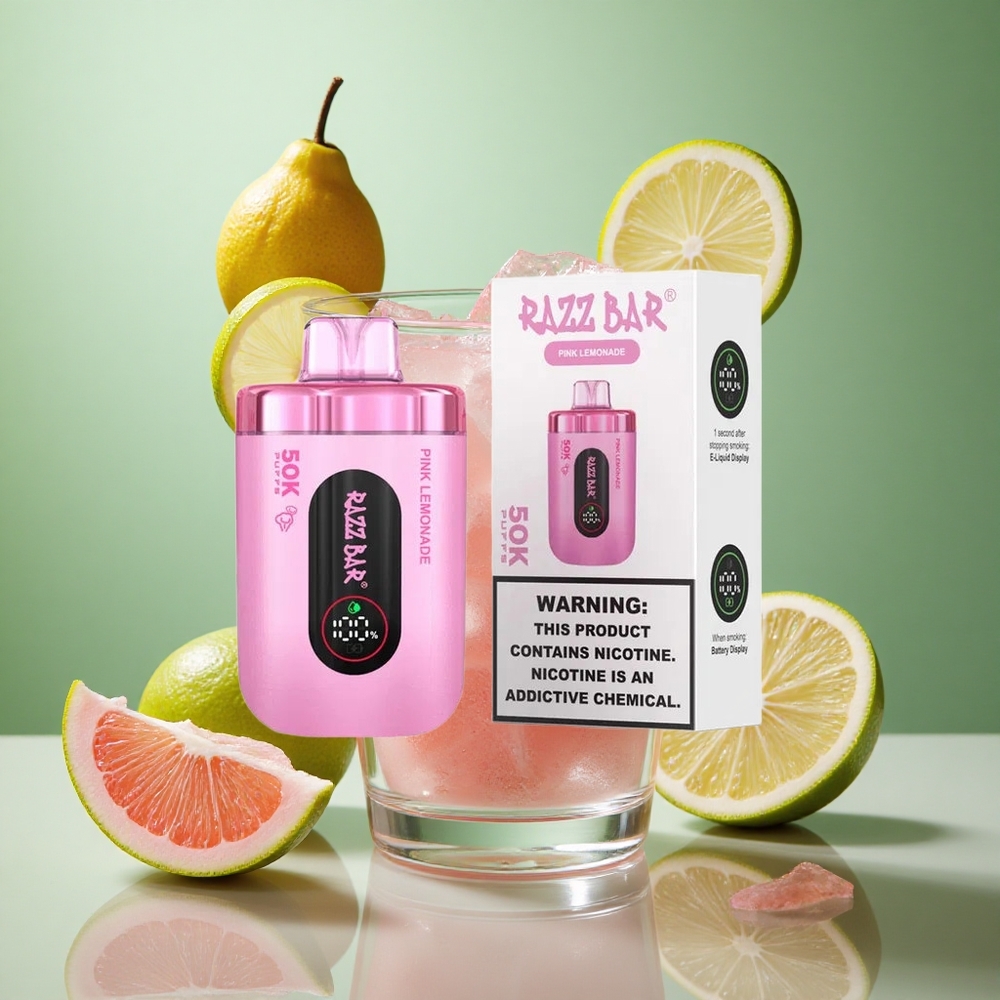 Razz Bar 50K Puffs Rosa Sitronade Engangs Vape 1.0 Ohm Mesh Coil Type-C Oppladbar wholesale Norway