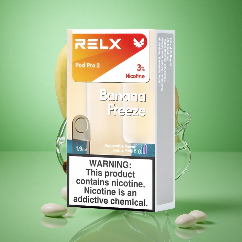 RELX Pod Pro 2 600 Puffs Bananfrys Nikotininnhold:3% Pakkealternativer: 2 pods/pakke wholesale Norway