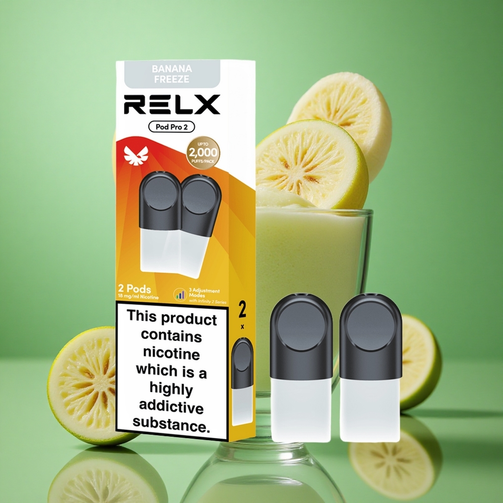 RELX Pod Pro 2 600 Puffs Dessert-Bananfrys Nikotininnhold:1,8% wholesale Norway